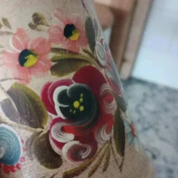 VINTAGE Hand Painted Wooden Spoon Holder Display Cup Artisan Floral Folk Art - Picture 7 of 8